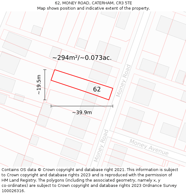 62, MONEY ROAD, CATERHAM, CR3 5TE: Plot and title map