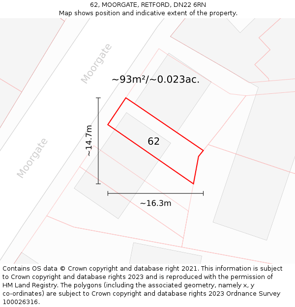62, MOORGATE, RETFORD, DN22 6RN: Plot and title map