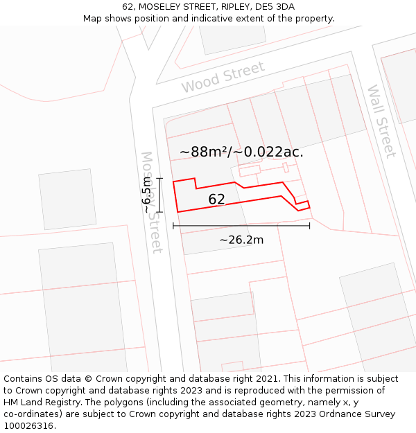 62, MOSELEY STREET, RIPLEY, DE5 3DA: Plot and title map