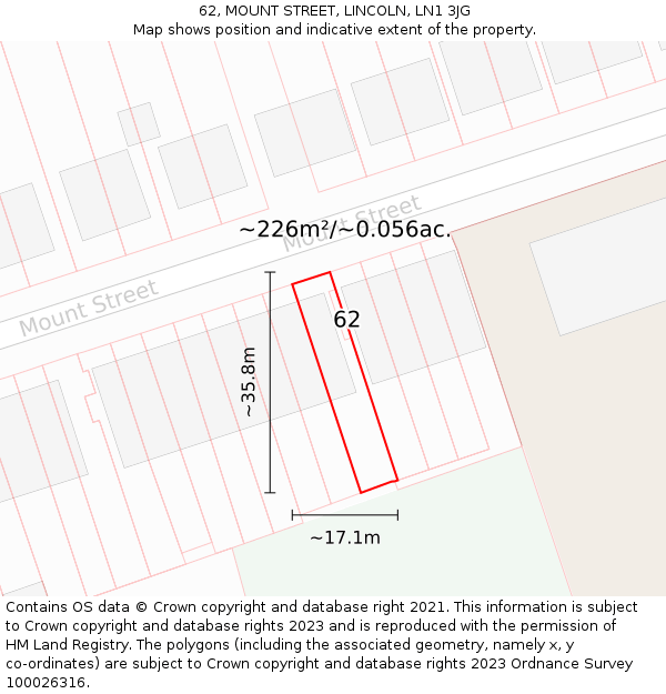 62, MOUNT STREET, LINCOLN, LN1 3JG: Plot and title map