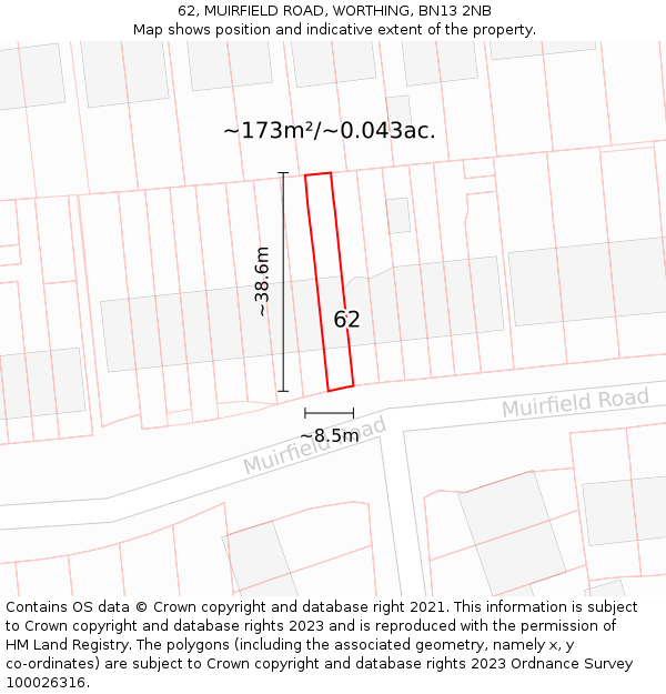 62, MUIRFIELD ROAD, WORTHING, BN13 2NB: Plot and title map