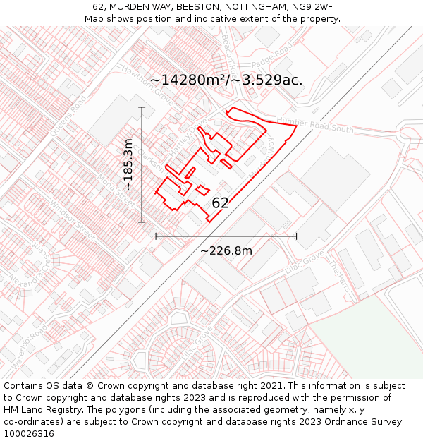 62, MURDEN WAY, BEESTON, NOTTINGHAM, NG9 2WF: Plot and title map