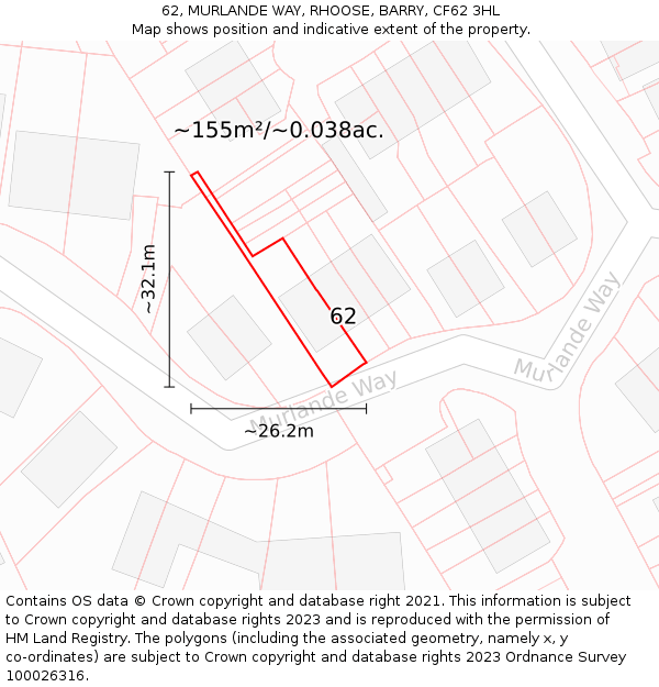 62, MURLANDE WAY, RHOOSE, BARRY, CF62 3HL: Plot and title map