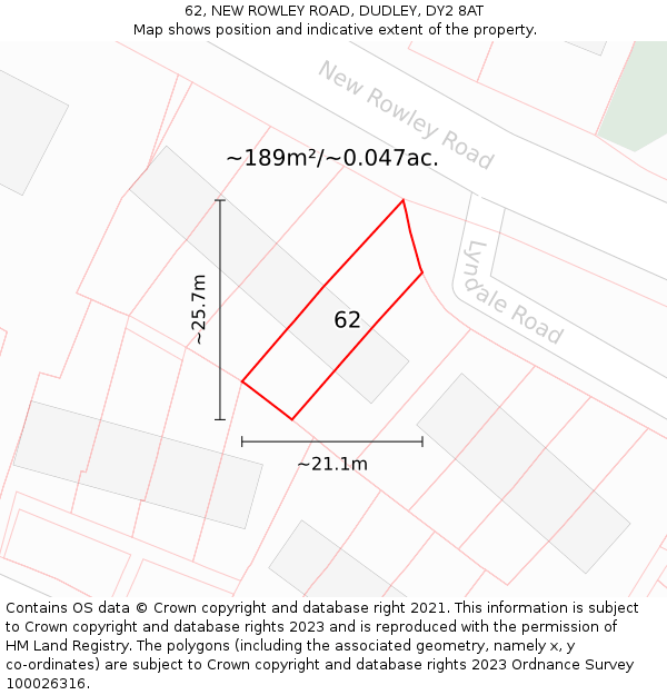 62, NEW ROWLEY ROAD, DUDLEY, DY2 8AT: Plot and title map