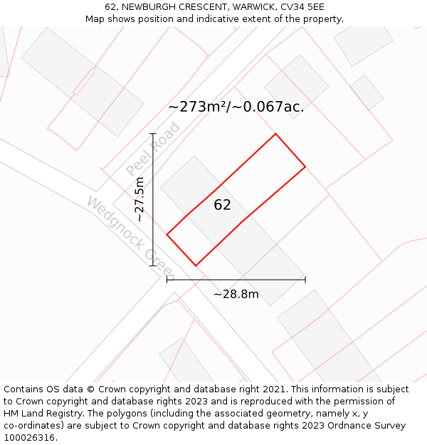 62, NEWBURGH CRESCENT, WARWICK, CV34 5EE: Plot and title map