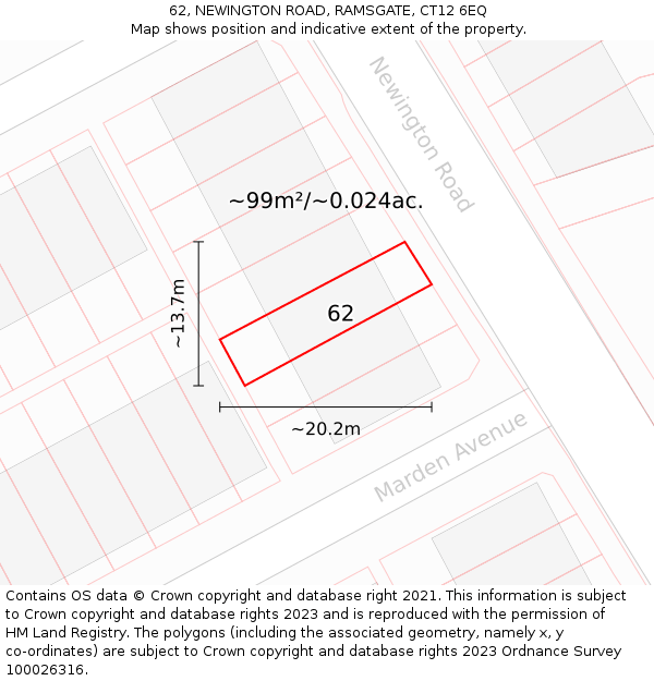 62, NEWINGTON ROAD, RAMSGATE, CT12 6EQ: Plot and title map