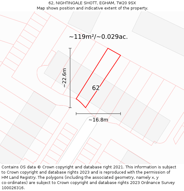 62, NIGHTINGALE SHOTT, EGHAM, TW20 9SX: Plot and title map