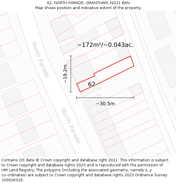 62, NORTH PARADE, GRANTHAM, NG31 8AN: Plot and title map