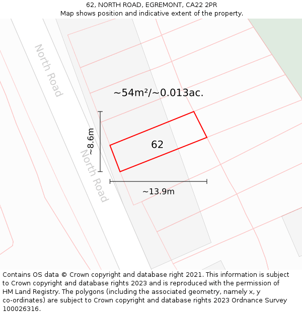 62, NORTH ROAD, EGREMONT, CA22 2PR: Plot and title map