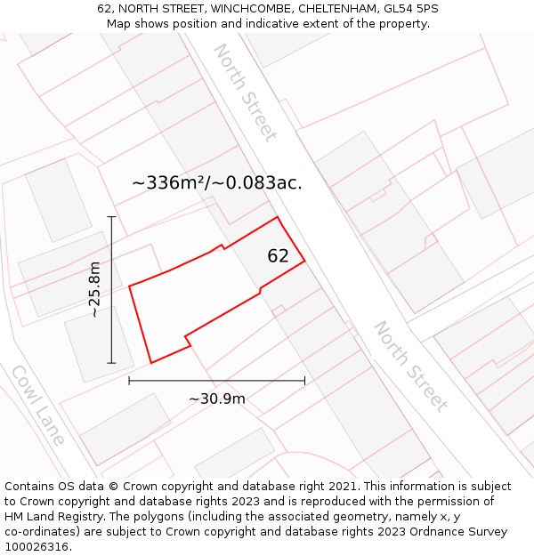 62, NORTH STREET, WINCHCOMBE, CHELTENHAM, GL54 5PS: Plot and title map