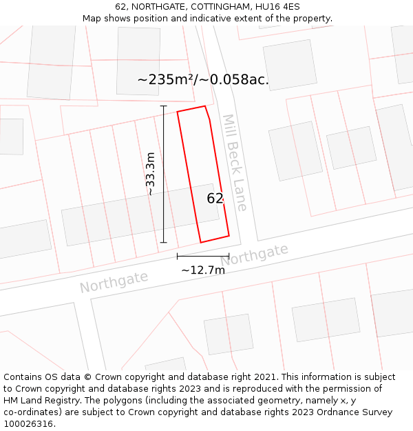62, NORTHGATE, COTTINGHAM, HU16 4ES: Plot and title map