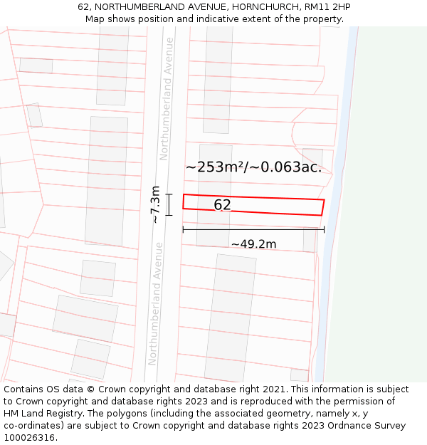 62, NORTHUMBERLAND AVENUE, HORNCHURCH, RM11 2HP: Plot and title map