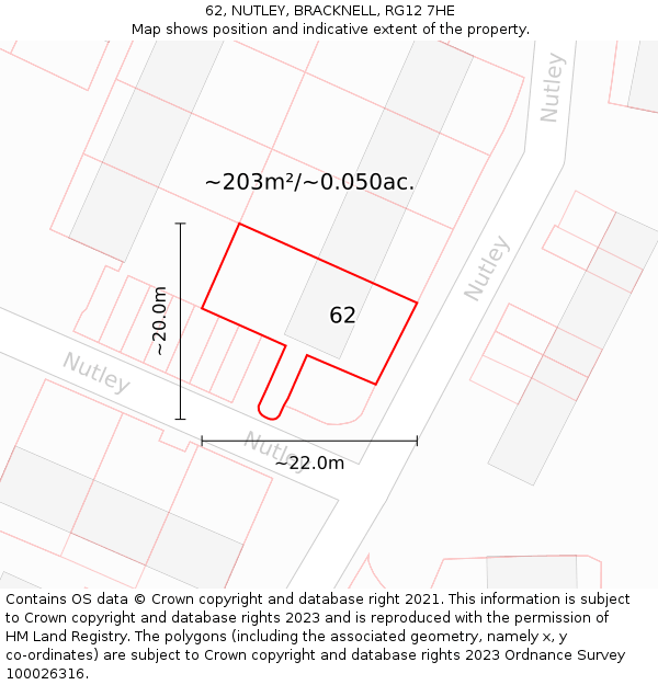 62, NUTLEY, BRACKNELL, RG12 7HE: Plot and title map