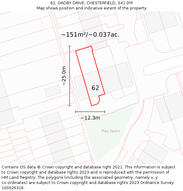 62, OADBY DRIVE, CHESTERFIELD, S41 0YF: Plot and title map