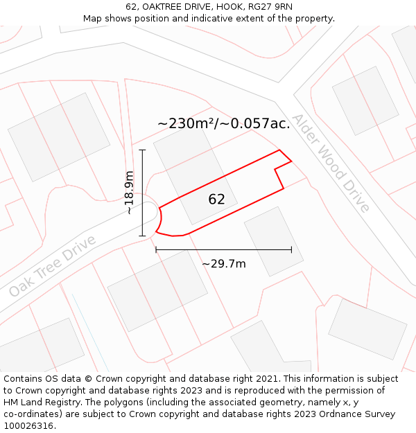 62, OAKTREE DRIVE, HOOK, RG27 9RN: Plot and title map