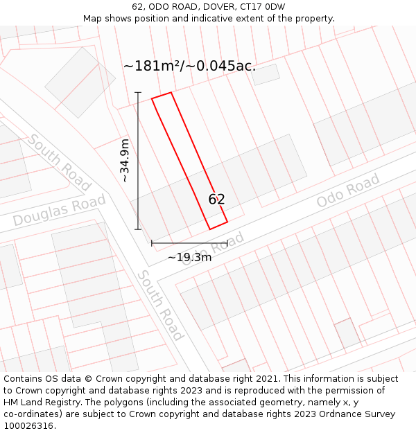 62, ODO ROAD, DOVER, CT17 0DW: Plot and title map