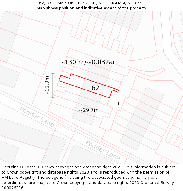 62, OKEHAMPTON CRESCENT, NOTTINGHAM, NG3 5SE: Plot and title map