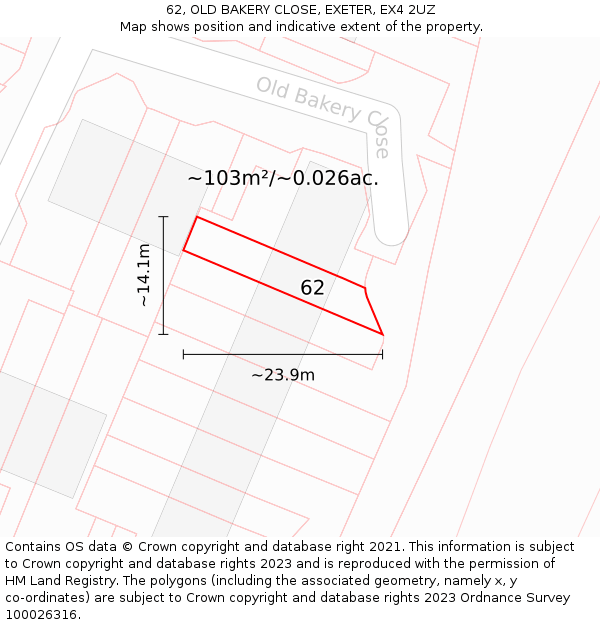 62, OLD BAKERY CLOSE, EXETER, EX4 2UZ: Plot and title map