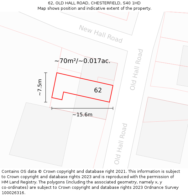 62, OLD HALL ROAD, CHESTERFIELD, S40 1HD: Plot and title map
