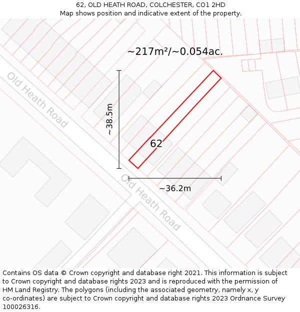 62, OLD HEATH ROAD, COLCHESTER, CO1 2HD: Plot and title map