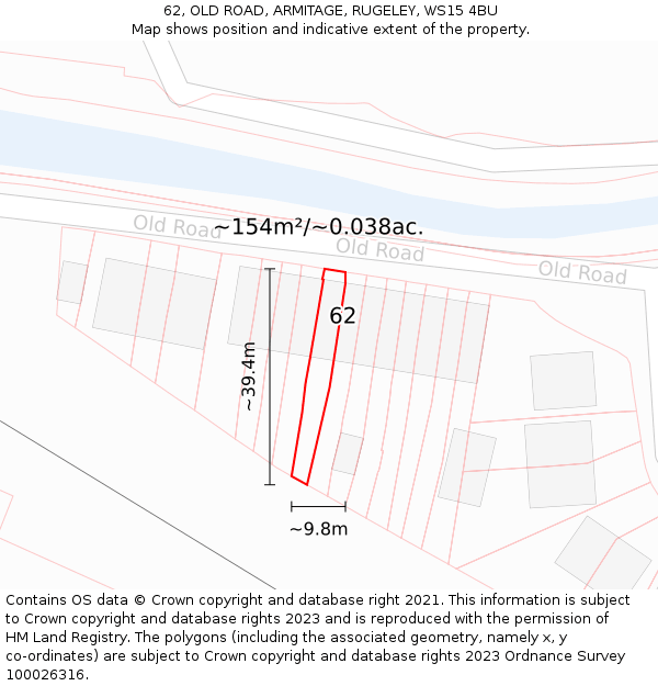 62, OLD ROAD, ARMITAGE, RUGELEY, WS15 4BU: Plot and title map