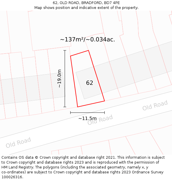 62, OLD ROAD, BRADFORD, BD7 4PE: Plot and title map