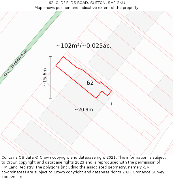 62, OLDFIELDS ROAD, SUTTON, SM1 2NU: Plot and title map