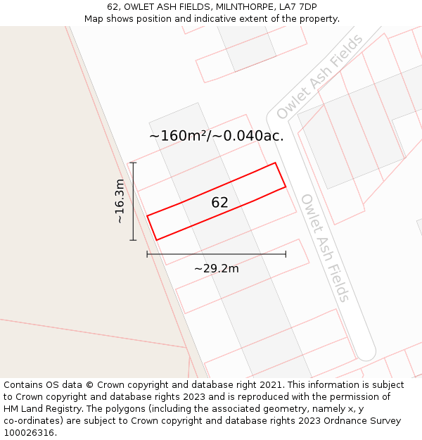 62, OWLET ASH FIELDS, MILNTHORPE, LA7 7DP: Plot and title map