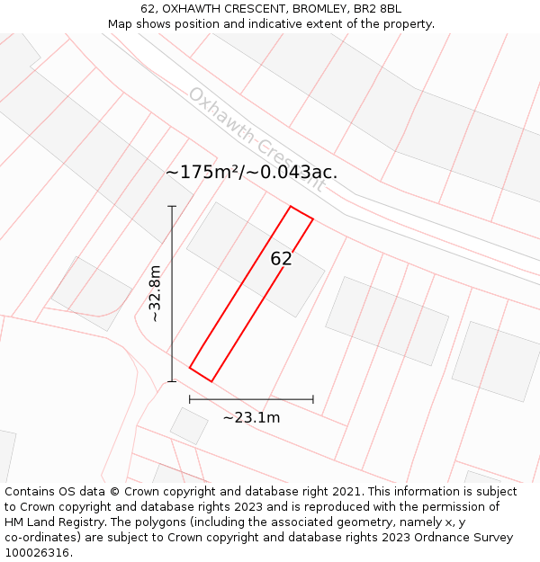62, OXHAWTH CRESCENT, BROMLEY, BR2 8BL: Plot and title map