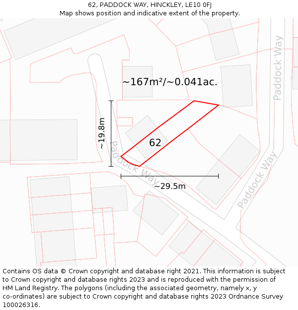 62, PADDOCK WAY, HINCKLEY, LE10 0FJ: Plot and title map