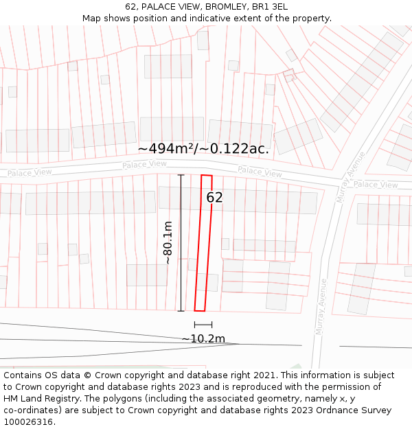 62, PALACE VIEW, BROMLEY, BR1 3EL: Plot and title map