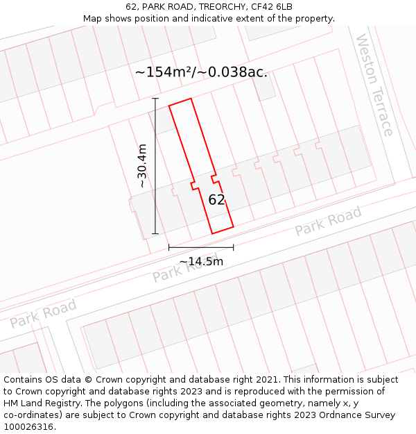 62, PARK ROAD, TREORCHY, CF42 6LB: Plot and title map