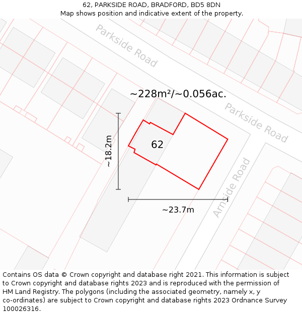 62, PARKSIDE ROAD, BRADFORD, BD5 8DN: Plot and title map