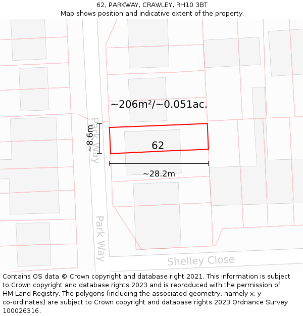 62, PARKWAY, CRAWLEY, RH10 3BT: Plot and title map