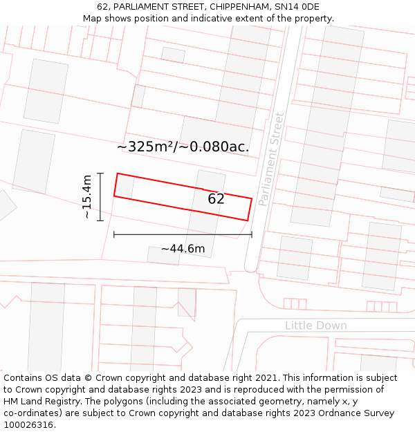 62, PARLIAMENT STREET, CHIPPENHAM, SN14 0DE: Plot and title map