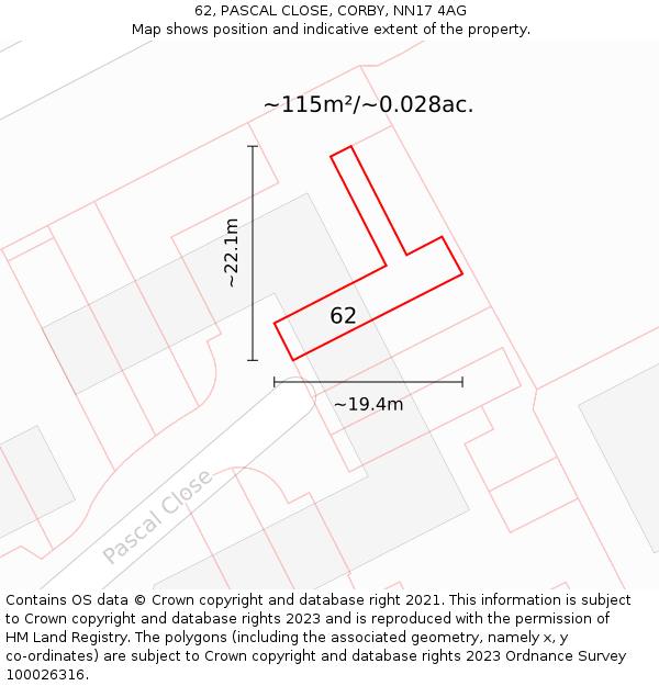 62, PASCAL CLOSE, CORBY, NN17 4AG: Plot and title map