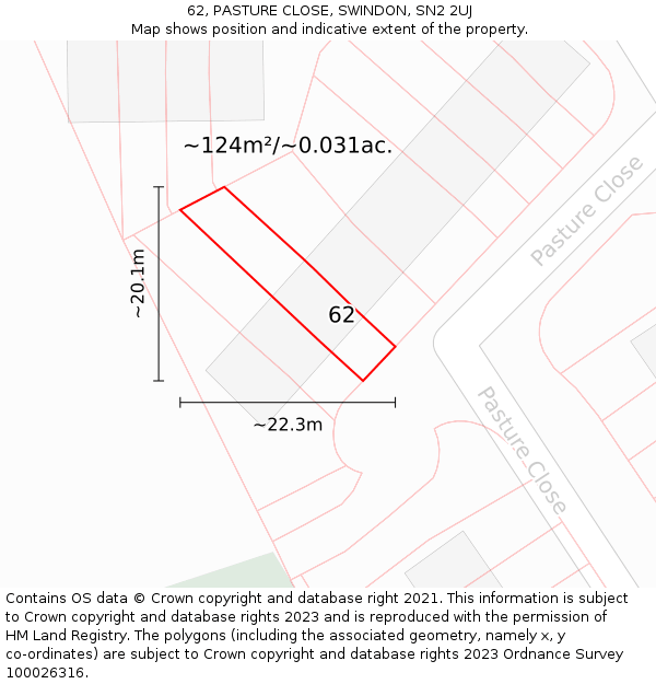 62, PASTURE CLOSE, SWINDON, SN2 2UJ: Plot and title map