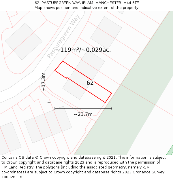 62, PASTUREGREEN WAY, IRLAM, MANCHESTER, M44 6TE: Plot and title map
