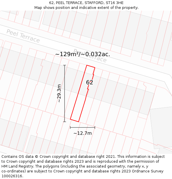 62, PEEL TERRACE, STAFFORD, ST16 3HE: Plot and title map
