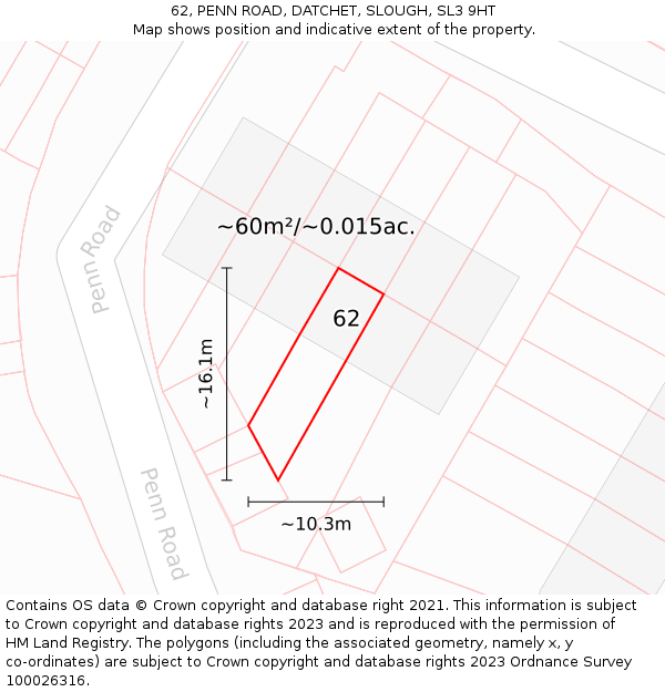 62, PENN ROAD, DATCHET, SLOUGH, SL3 9HT: Plot and title map