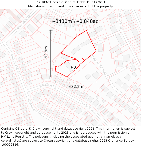 62, PENTHORPE CLOSE, SHEFFIELD, S12 2GU: Plot and title map