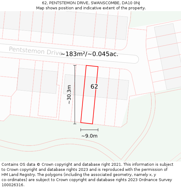 62, PENTSTEMON DRIVE, SWANSCOMBE, DA10 0NJ: Plot and title map