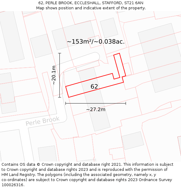 62, PERLE BROOK, ECCLESHALL, STAFFORD, ST21 6AN: Plot and title map