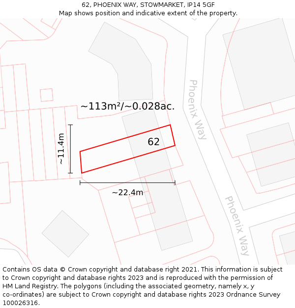 62, PHOENIX WAY, STOWMARKET, IP14 5GF: Plot and title map