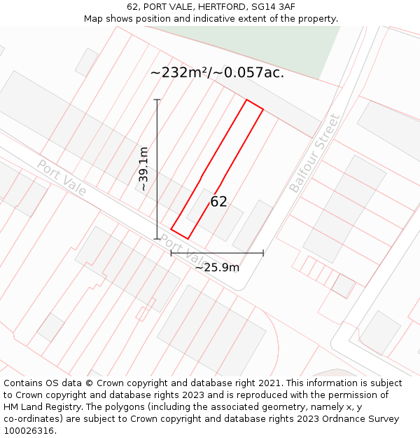 62, PORT VALE, HERTFORD, SG14 3AF: Plot and title map