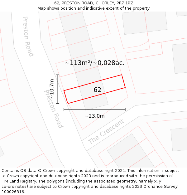 62, PRESTON ROAD, CHORLEY, PR7 1PZ: Plot and title map