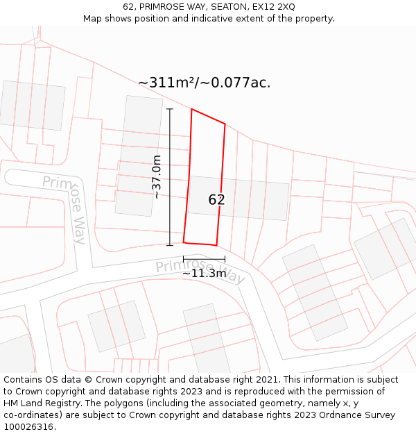 62, PRIMROSE WAY, SEATON, EX12 2XQ: Plot and title map