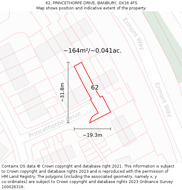 62, PRINCETHORPE DRIVE, BANBURY, OX16 4FS: Plot and title map