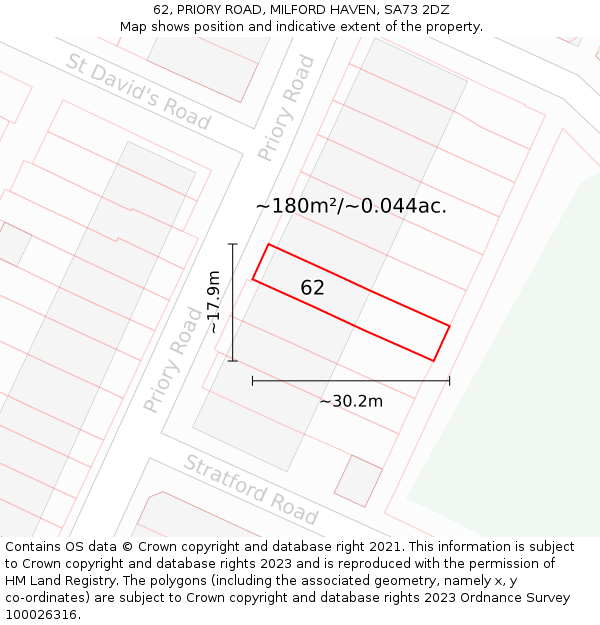 62, PRIORY ROAD, MILFORD HAVEN, SA73 2DZ: Plot and title map