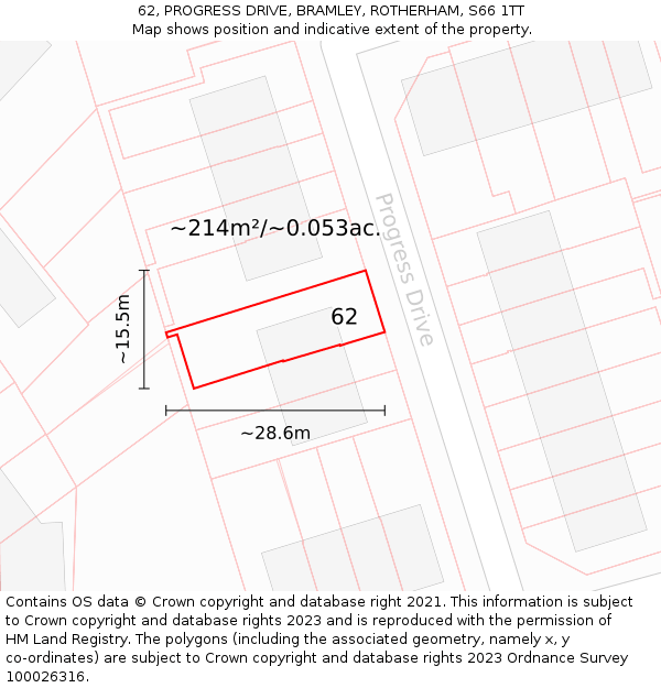 62, PROGRESS DRIVE, BRAMLEY, ROTHERHAM, S66 1TT: Plot and title map